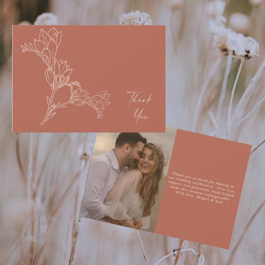 シナモンモダンフローラ写真結婚の感謝 サンキューカード