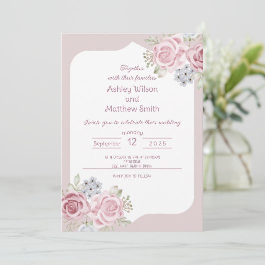 シナモンローズの花の結婚式招待状 招待状 (スタンド正面)