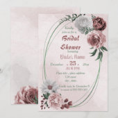 シナモンローズ ホワイト フラワージオメトリック ブライダルシャワー 招待状 (正面/裏面)