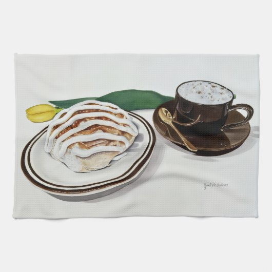 シナモンロールとカプチーノ キッチンタオル (横)