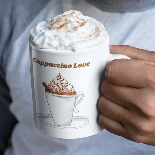 シナモン入りカプチーノラブウォーターカラー コーヒーマグカップ