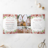 シナモン素朴バラフローラフォトコラージュ結婚ズ 三つ折り招待状 (内部)