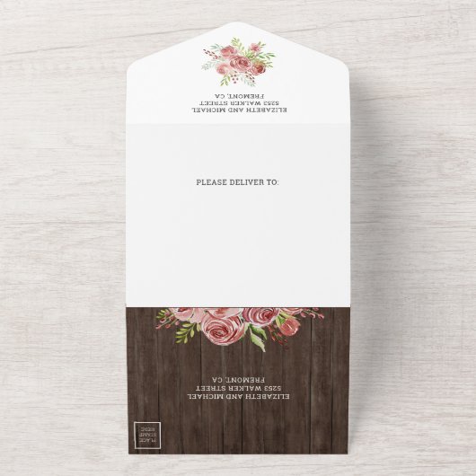 シナモン素朴バラフローラメーソンジャールウッドズ結婚ズ オールインワン招待状 (外側)