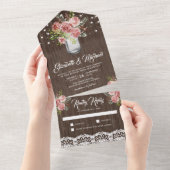 シナモン素朴バラフローラメーソンジャールウッドズ結婚ズ オールインワン招待状 (貼ってはがせる)