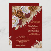 シナモン素朴バラワイルドフラワーブルゴーニュ結婚ーズ 招待状 (正面/裏面)