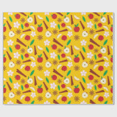 シナモン、リンゴ、スターアニス、花シームレス ラッピングペーパー (フラット)