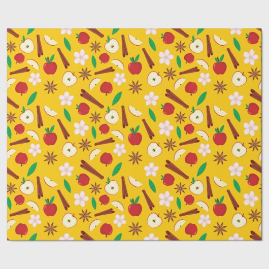 シナモン、リンゴ、スターアニス、花シームレス ラッピングペーパー (シーム)