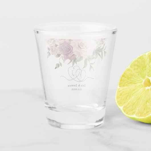 シナモン ローズ ブラッシュ フラワーのウェディング ファヴォリ ショットグラス (裏面)