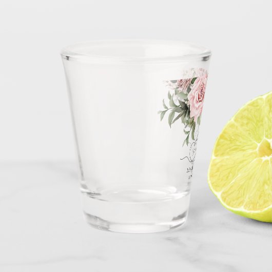 シナモン ローズ ブラッシュ フラワーのウェディング ファヴォリ ショットグラス (左)