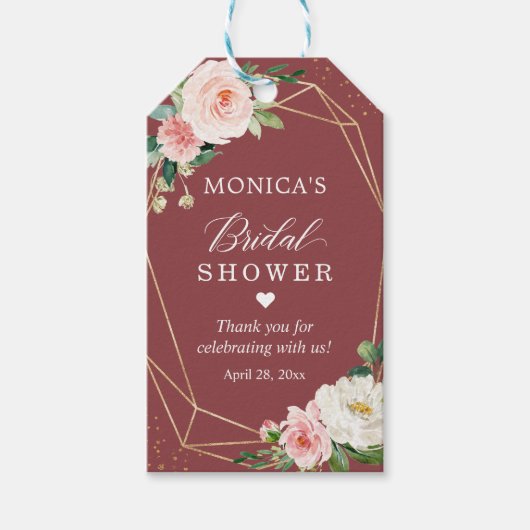 シナモン ローズ ブラッシュ フラワーブライダルシャワー フェイバー ギフトタグ (正面)