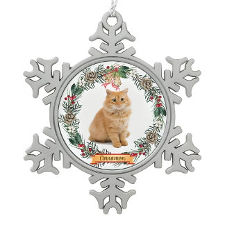シナモン 猫 写真付き スノーフレーク クリスマス スノーフレークピューターオーナメント