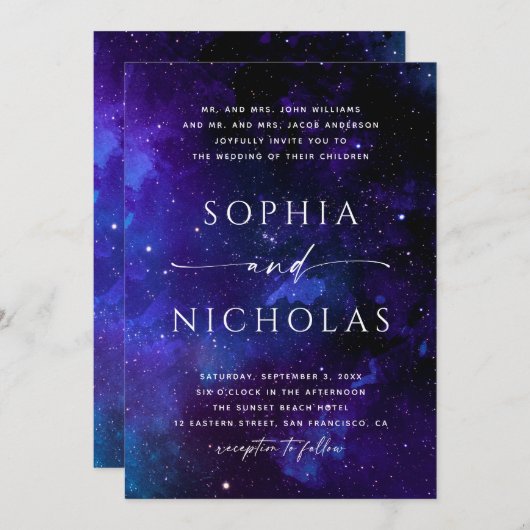 シナ銀河系結婚ズ | 宇宙ナイトスカイ&スターズ 招待状 (正面/裏面)