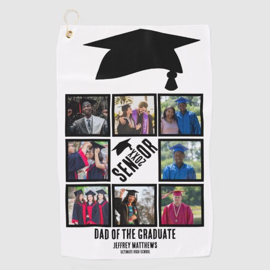 シニアカスタム卒業生のパパ8写真コラージュ ゴルフタオル (正面)