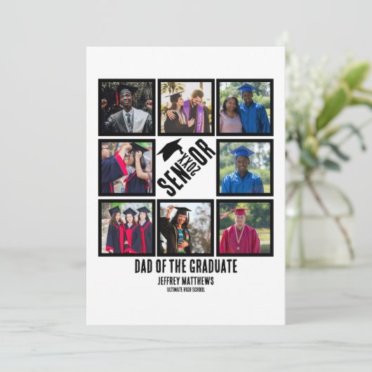 シニアカスタム卒業生のパパ8写真コラージュ シーズンカード (スタンド正面)