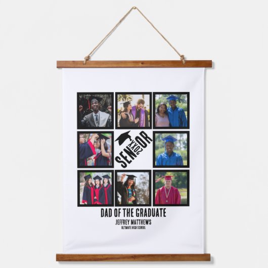 シニアカスタム卒業生のパパ8写真コラージュ 吊り下げ型タペストリー (正面)