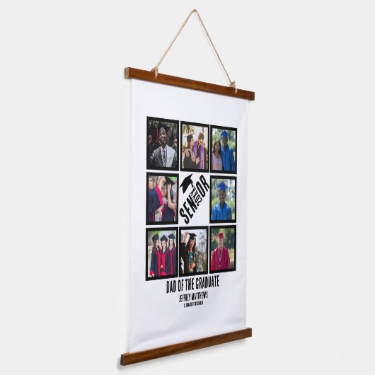 シニアカスタム卒業生のパパ8写真コラージュ 吊り下げ型タペストリー (傾斜あり)