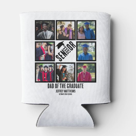 シニアカスタム卒業生のパパ8写真コラージュ 缶クーラー (裏面)