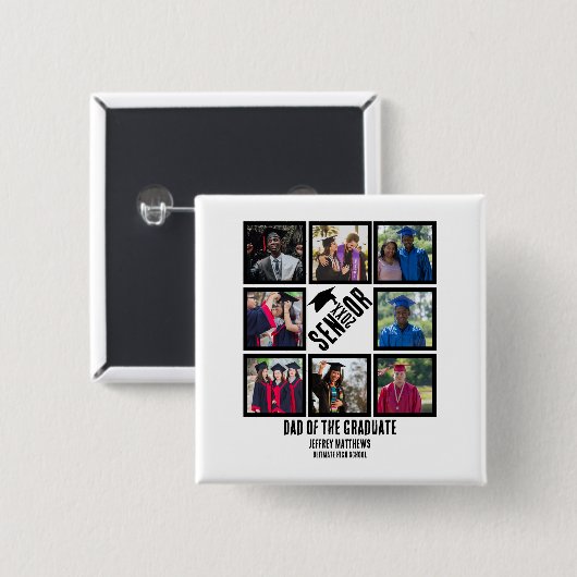 シニアカスタム卒業生のパパ8写真コラージュ 缶バッジ (正面&裏面)