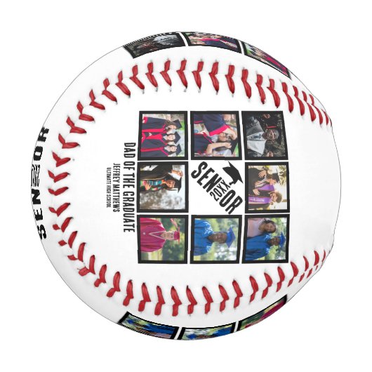 シニアカスタム卒業生のパパ8写真コラージュ 野球ボール (正面左)