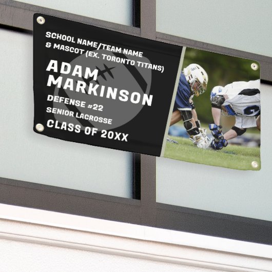 シニアサッカーブラックとホワイトアウトドアバナー 横断幕 (ビルの外側)