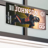 シニアサッカー選手のホームカミング写真 横断幕 (ビルの外側)