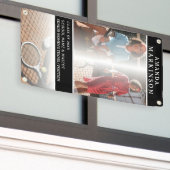 シニアスポーツテニス選手ブラックアウトドアバナー 横断幕 (ビルの外側)