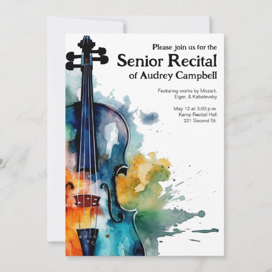 シニアバカスタムイオリンリサイタル音楽をテーマにした 招待状 (正面)