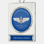 シニアパイロットウイングカスタム文字 シルバープレートバナーオーナメント (左)