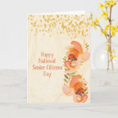 シニアフェイクデーのダイヤ付きフローラデザイン カード (黄色い花)