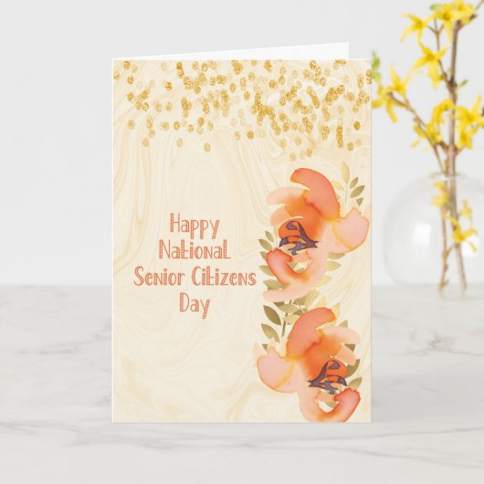 シニアフェイクデーのダイヤ付きフローラデザイン カード (黄色い花)
