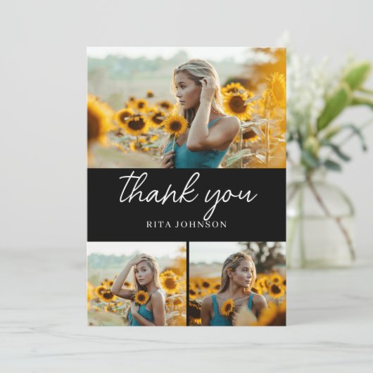 シニアフォトモダンスタイリッシュオーバーレイ卒業 サンキューカード (スタンド正面)