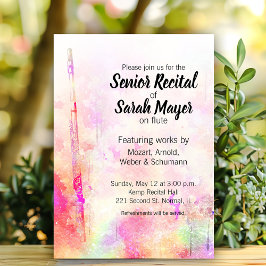 シニアフルートリサイタル カラフルな水彩デザイン 招待状