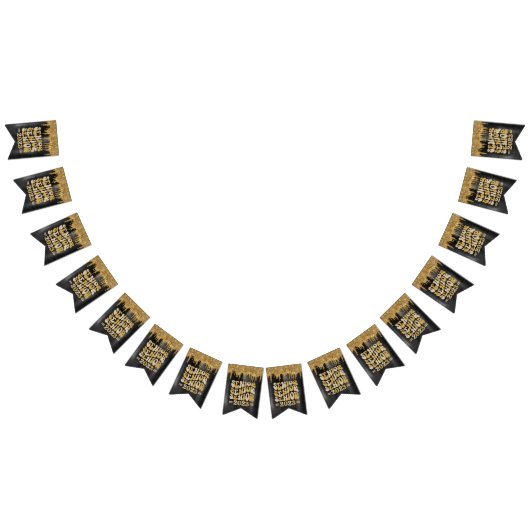 シニアブラック&金ゴールドグリッタードリップカスタム バンティングフラッグ (全)