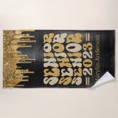 シニアブラック&金ゴールドグリッタードリップカスタム ビーチタオル (正面)