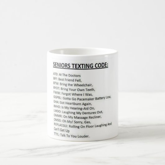シニアメールや文字を打つコードおもしろい コーヒーマグカップ (中央)