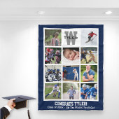 シニアモノグラムの卒業写真数々のコラージュ フリースブランケット