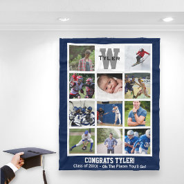 シニアモノグラムの卒業写真数々のコラージュ フリースブランケット