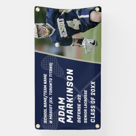 シニアラクロスブルーと金ゴールド屋外バナー 横断幕 (縦)