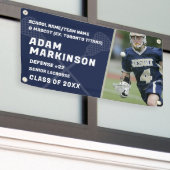 シニアラクロスブルーと金ゴールド屋外バナー 横断幕 (ビルの外側)