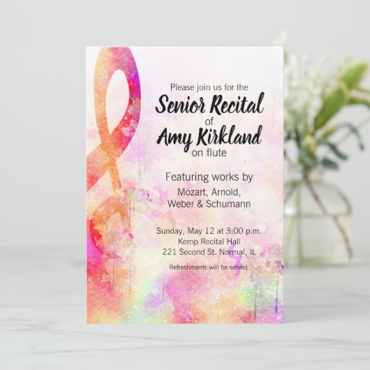 シニアリサイタルウォーターカラートレブルクレフ、 音符記号 招待状 (スタンド正面)