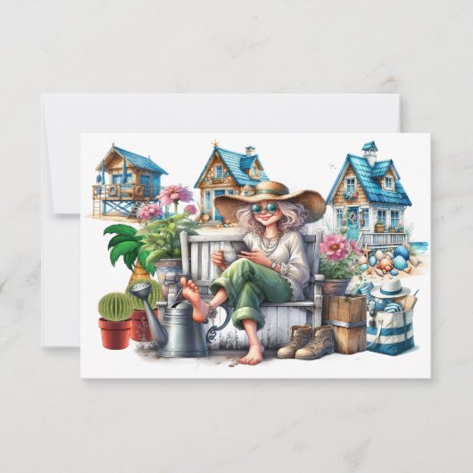 シニアレディかわいらし – 戻って見て! ノートカード (正面)