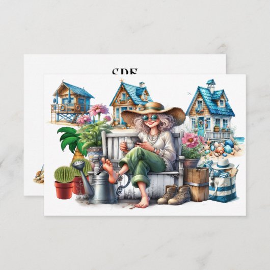 シニアレディかわいらし – 戻って見て！ ノートカード (正面/裏面)