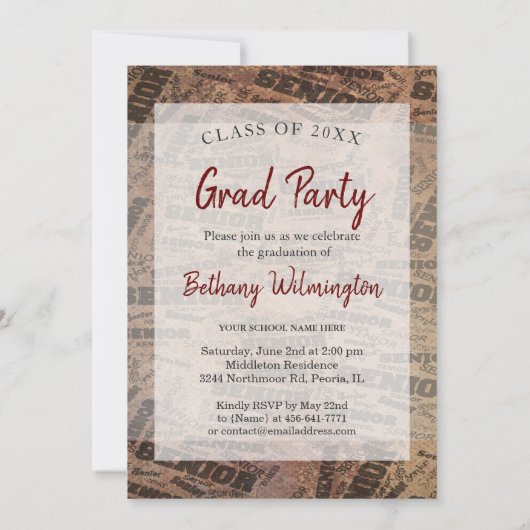 シニア写真卒業 – Barnwood 招待状 (裏面)