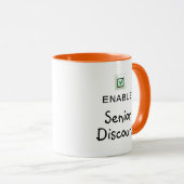 シニア割引の引用文おもしろいコーヒーマグを有効にする マグカップ (正面右)