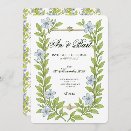 シニア向けの花をモチーフにした結婚式招待状 招待状 (正面/裏面)