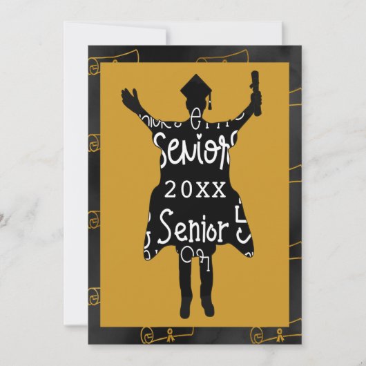 シニア大学院シルエット金ゴールドパーティーお祝い 招待状 (正面)