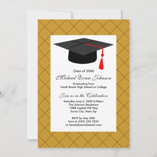 シニア大学院シルエット金ゴールドパーティーお祝い 招待状 (裏面)