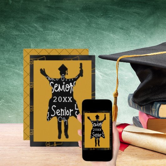 シニア大学院シルエット金ゴールドパーティーお祝い 招待状