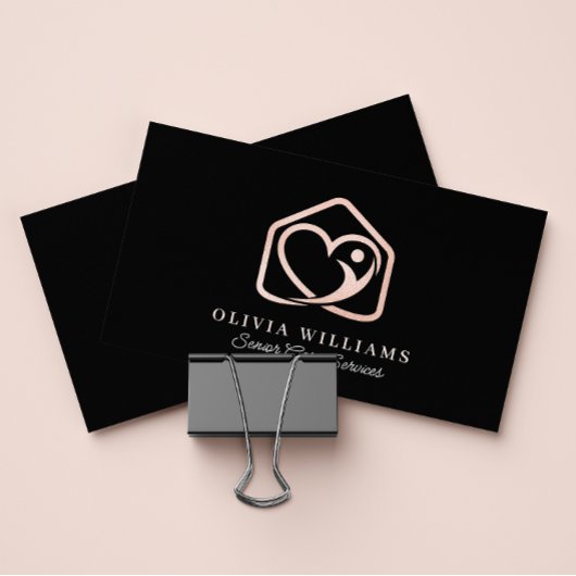 シニア気にサービス介護者ブラック&バラ金ゴールド 名刺