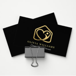 シニア気にサービス介護者ブラック&金ゴールド 名刺